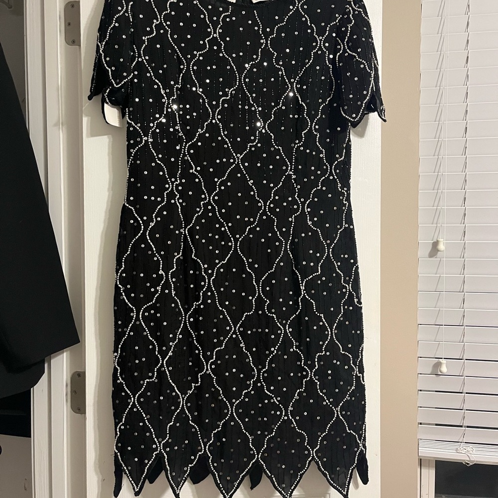 Black sequin flapper dress with keyhole back